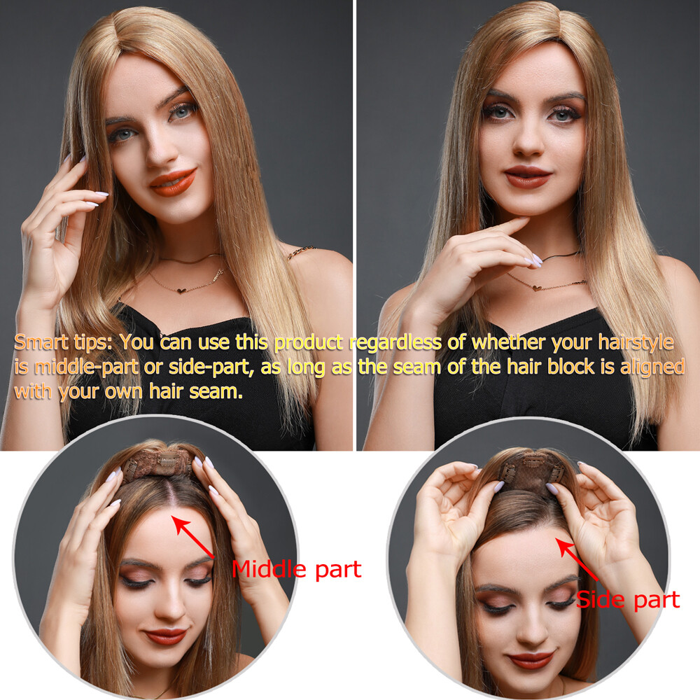 Clip In 100% Remy Human Hair Topper Hairpiece Toupee Silk Mono Base Women System
