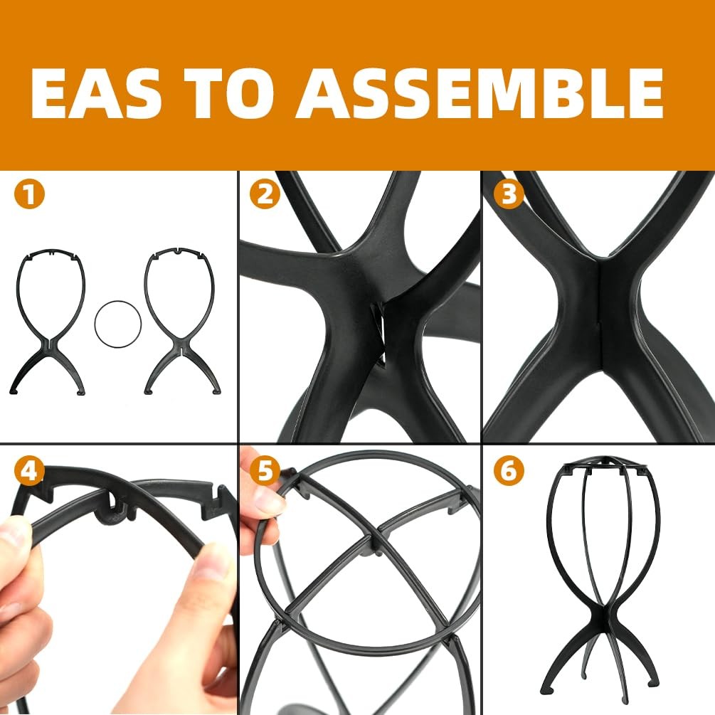 4 Pack Collapsible Wig Stand Portable Wig Display Holder for Multiple Wigs Hats