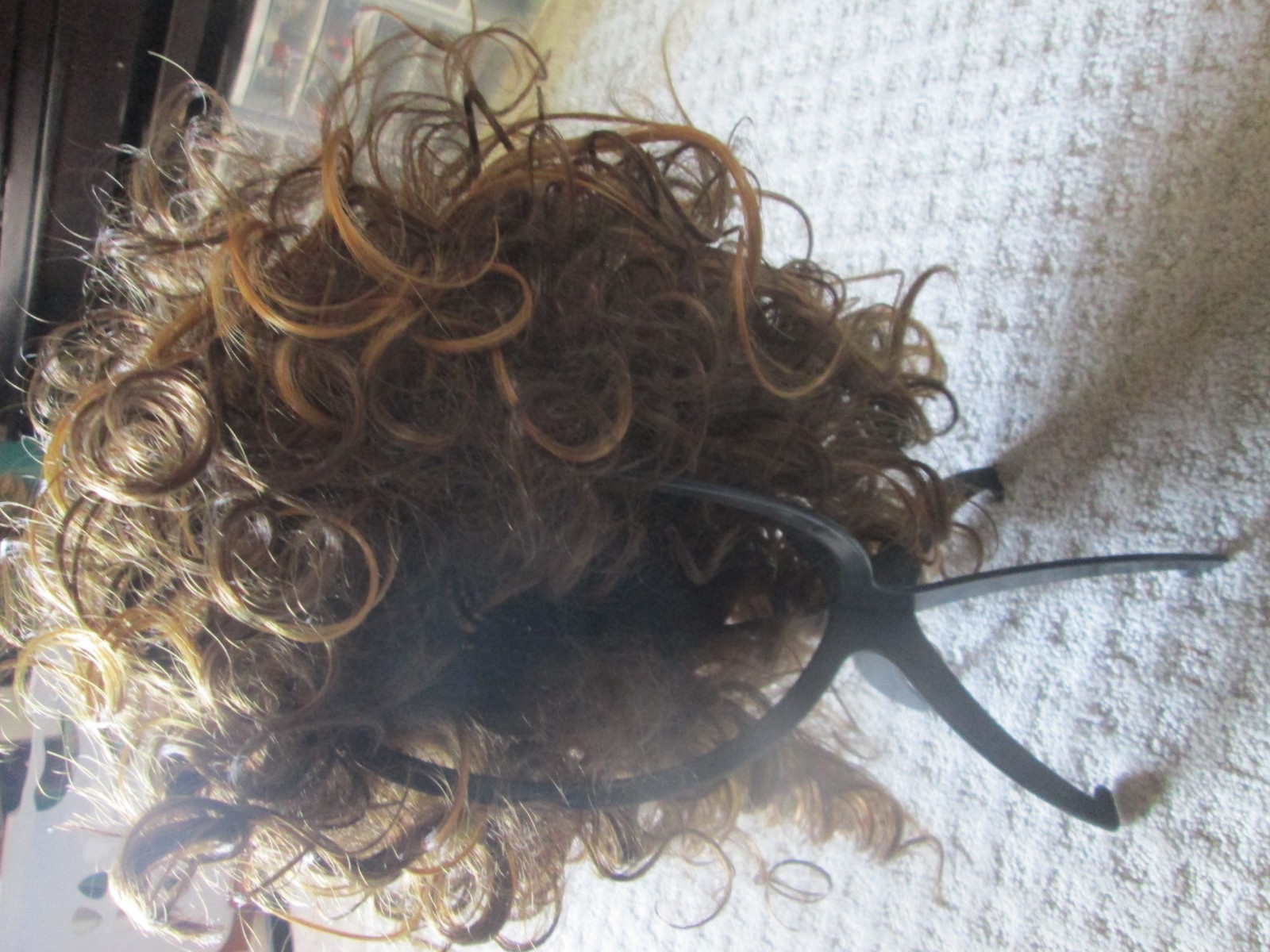 Qianbaihui Reddish Brown Curly Wig Adjustable Stylish Hairpiece
