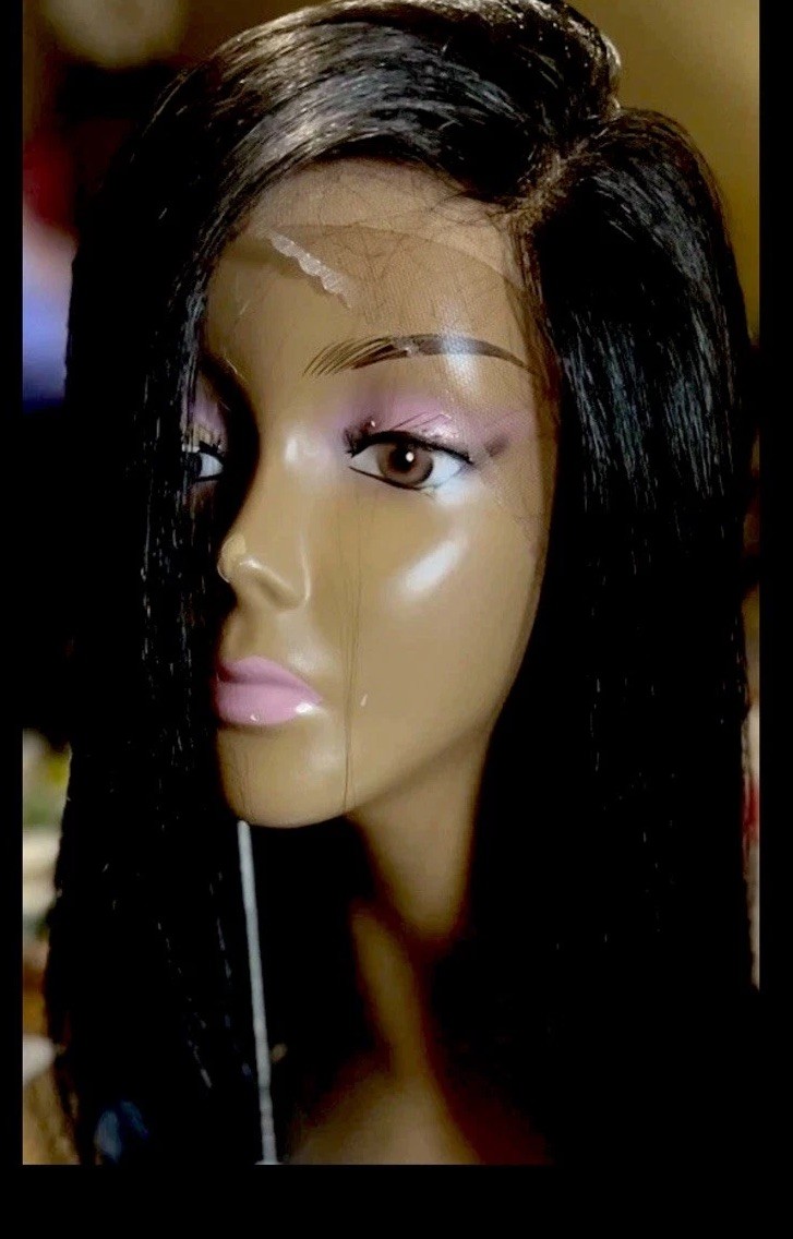 SWISS LACE LONG STRAIGHT HUMAN BLEND -LAYERED CUT WIG #1B HANDTIED HEAT OK NEW