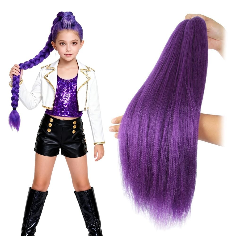 2PC Purple Wig Girls/Women Long Hair FOR Braids Cosplay Costume Anime Yaki k-pop