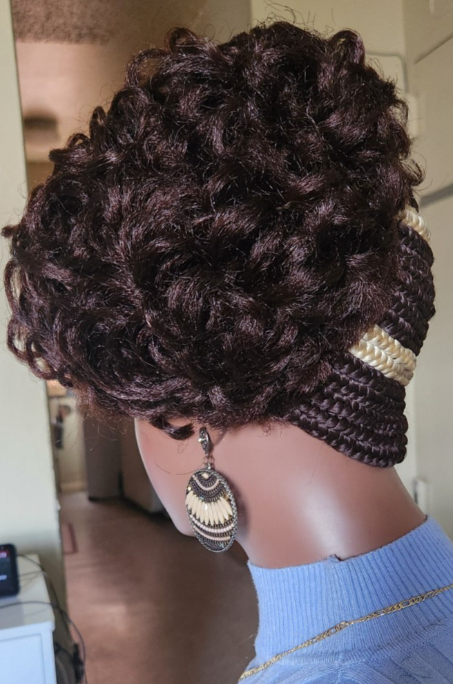 Fully Hand Braided box curly Mohawk braids cornrow wig Dark brown/Blonde