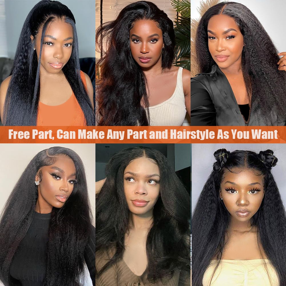 13×4 Kinky Straigh Transparent Lace Natural Color Lace Front Wigs Human Hair