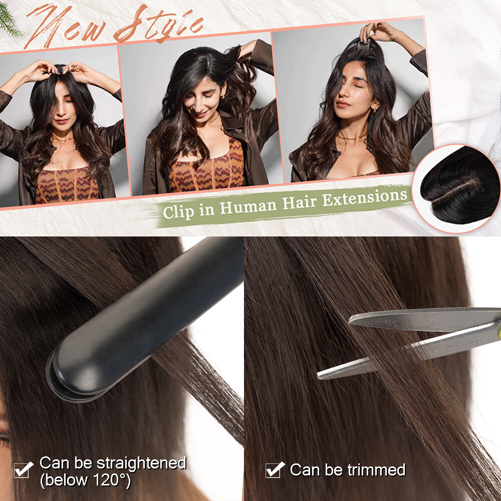 100% Real Human Hair Clip in Hairpiece Topper Top Toupee for Women Thinning Hair