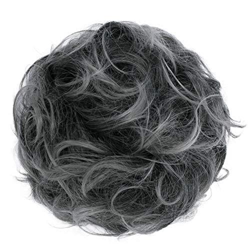 Big Hairpiece Scrunchy Updo Bridal Hairstyle curly ash gray mix #1T171 G26E