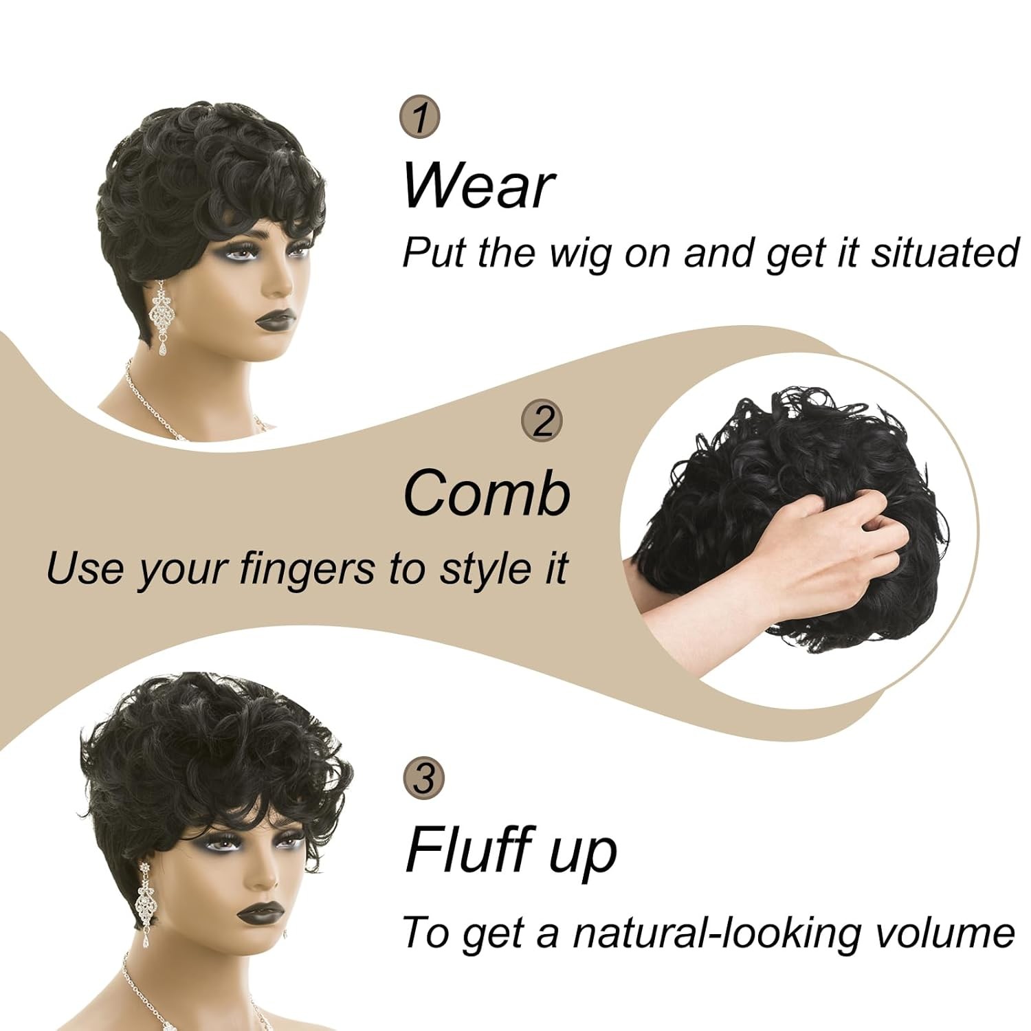 Natural Black Pixie Cut Wig for Black Women – Short Hair Wig with Bangs