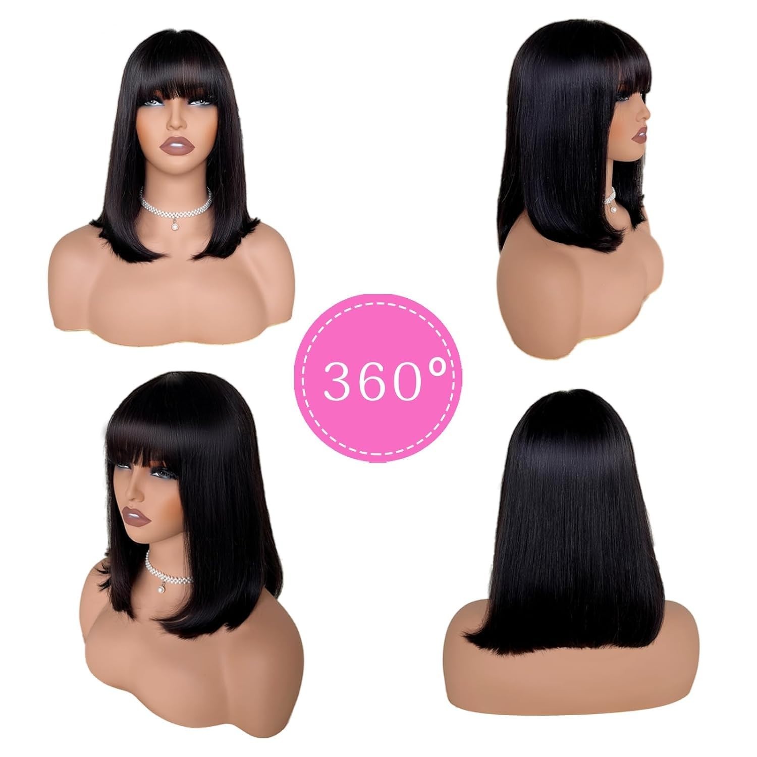 Bob Wig Human Hair Glueless Wig with Bangs Human Hair Straight 2×1 Lace Wig