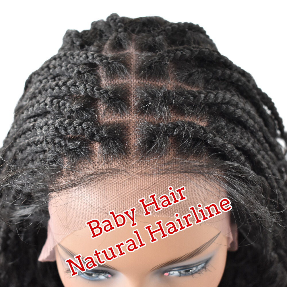 Curly Ends Box Braided Lace Front Wigs for Women Baby Hair Kanekalon Synthetic