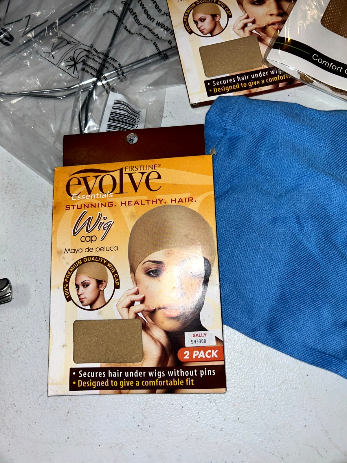 New Lot of 4 Metal Wig Stands and some Comfort Caps & Hair Care Cloth Caps