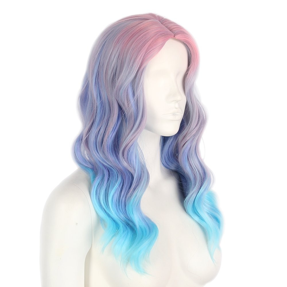 Long Rainbow Wavy Womens Wig Pastel Ocean Wave Long Curly Waving Heat Resista…