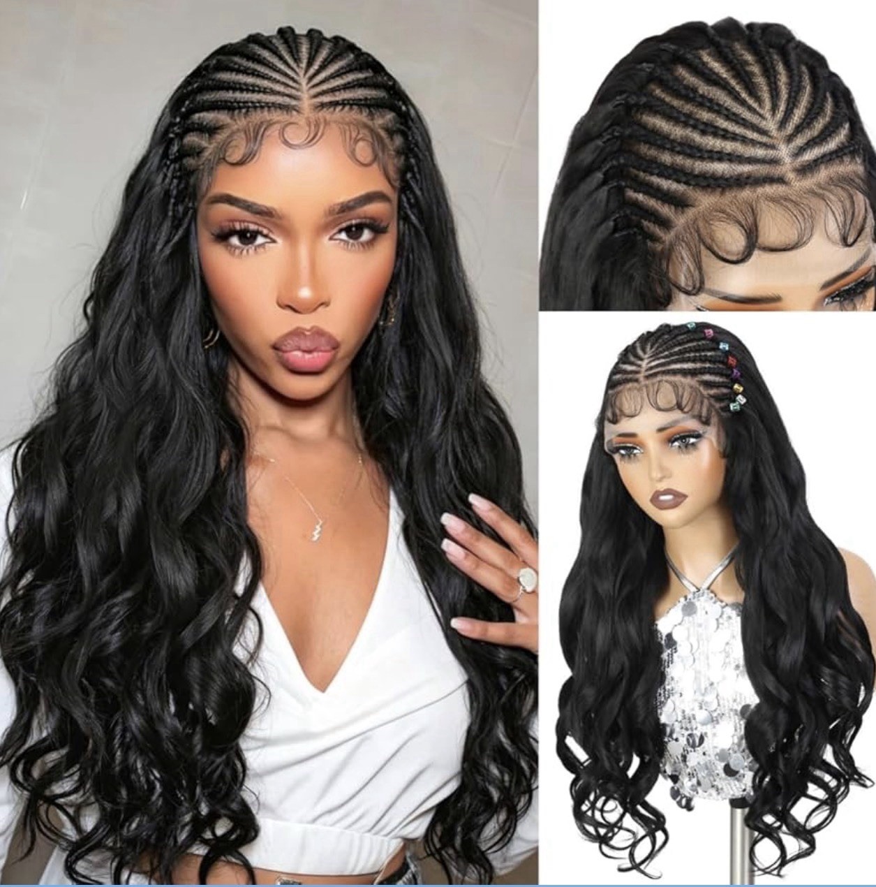 13X6 Lace Front Light Yaki Curly Wigs Pre- braided Cornrow W/ Baby Hairs