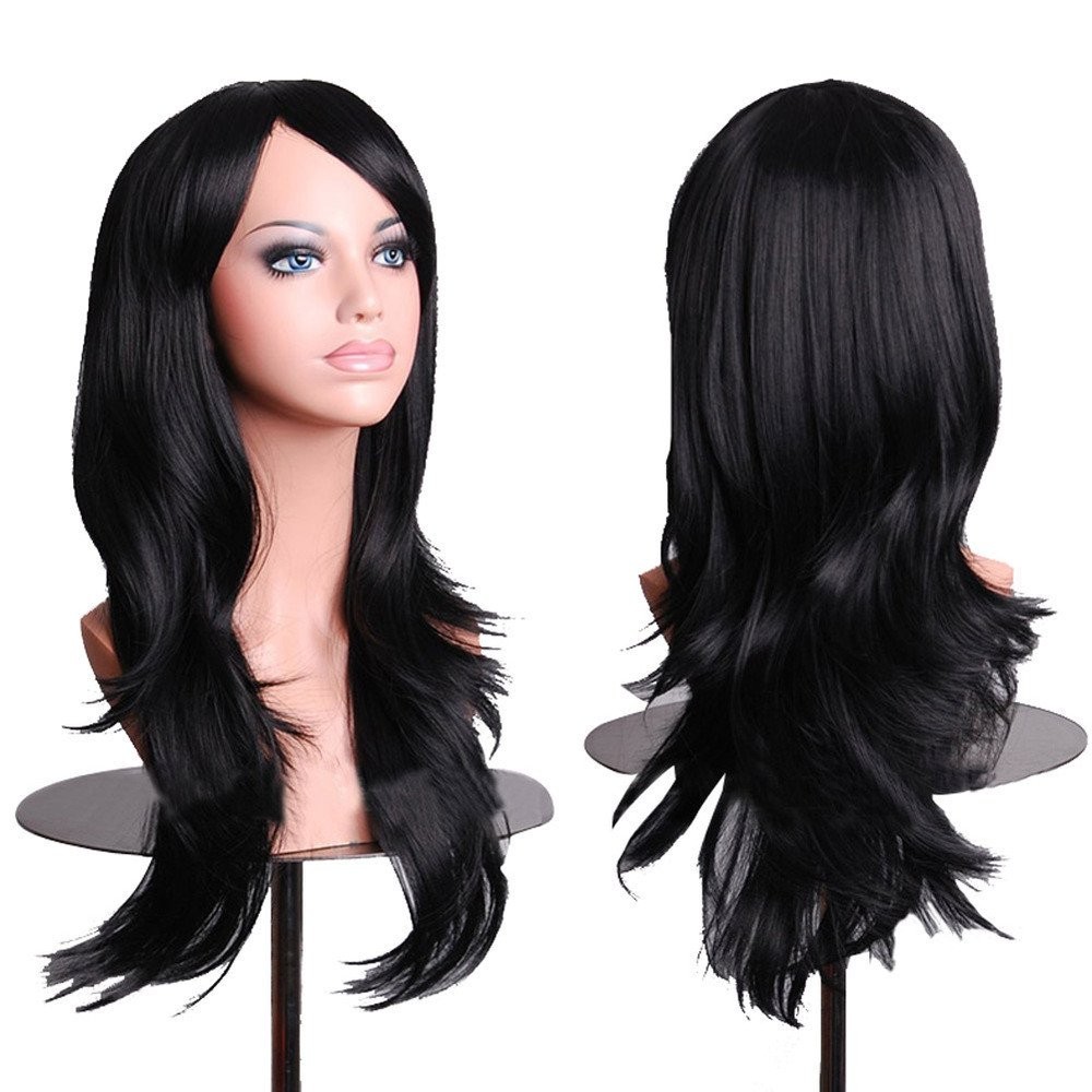 ANESHE Wigs 28″ Long Wavy Hair Heat Resistant 28 Inch (Pack of 1), Black
