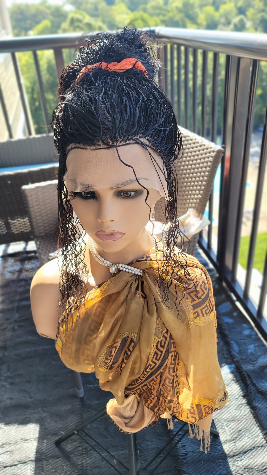 Braided Wig 16″ Micro Boho Braids Jet Black Full Lace Glueless Handmade Curly