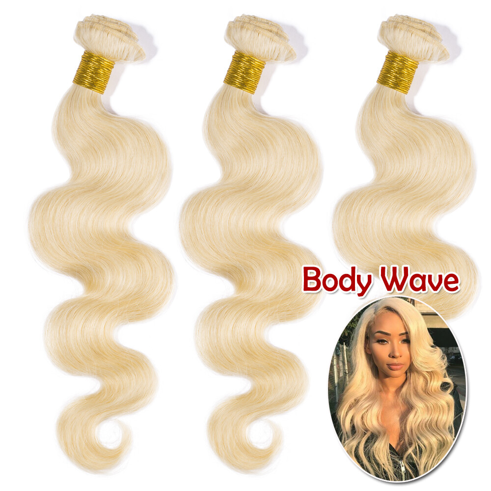 Pre Plcuked Virgin Human Hair 3Bundles OR Closure Blonde Weave Weft Clearance US