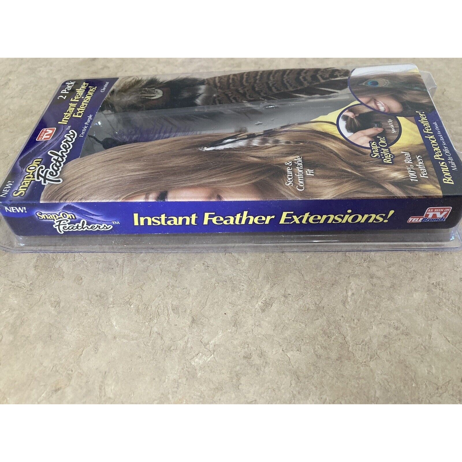 2 Feather Hair Extensions As Seen On TV Purple and Chestnut Instant Snap On