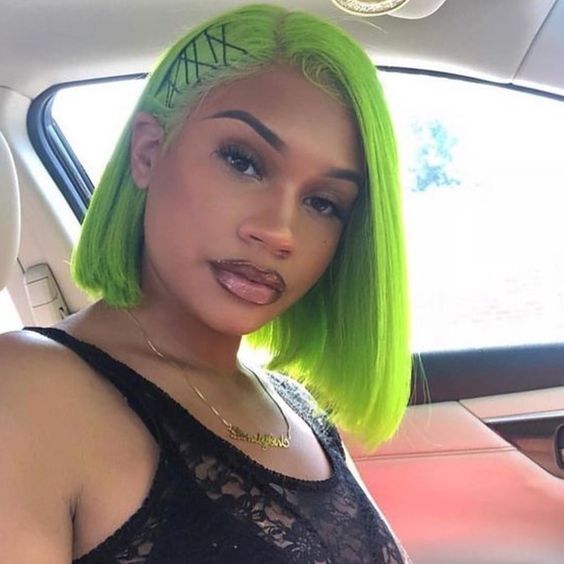 Short Bob Lime Green Straight Lace Front Wig Fiber Fashion Party Cosplay Wig