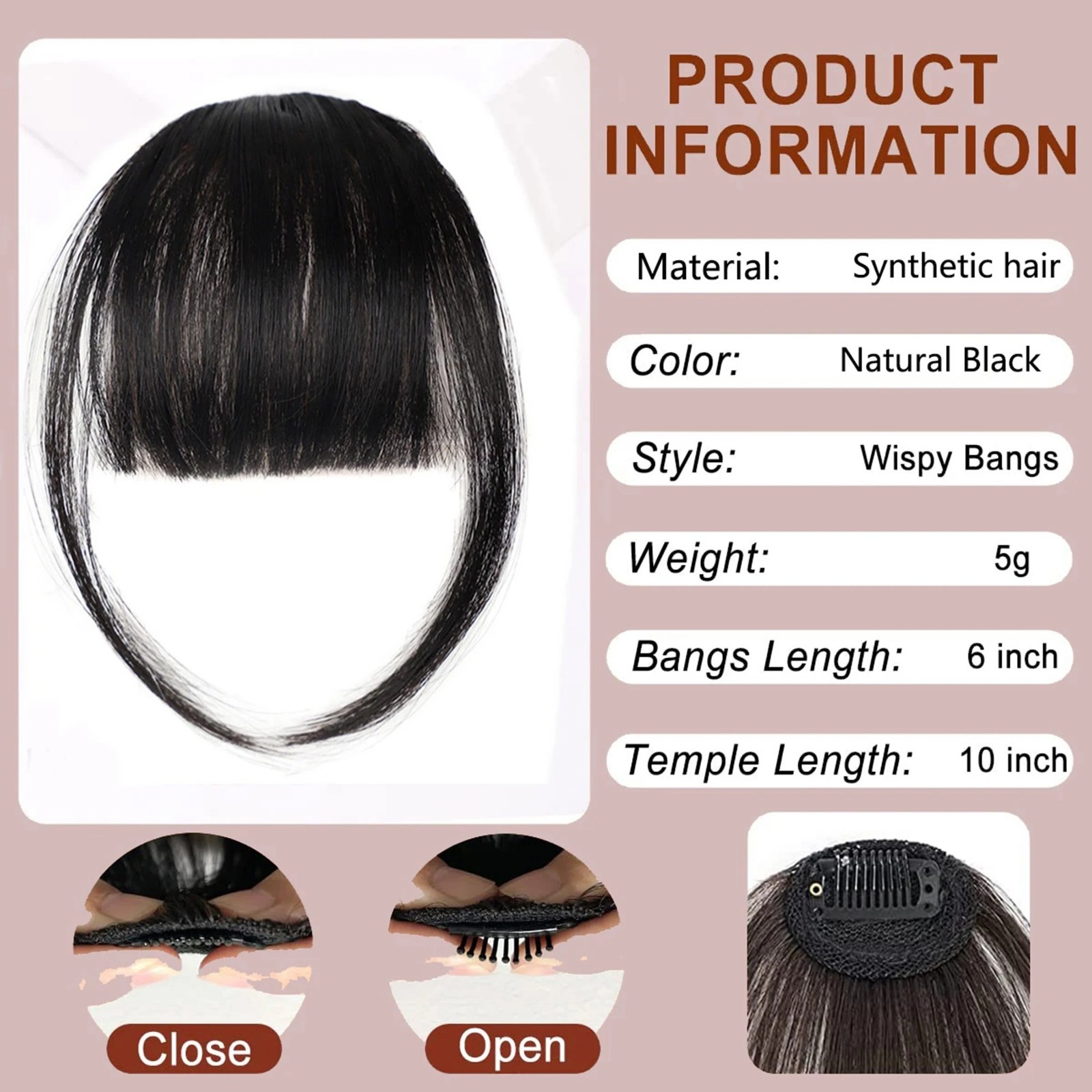 Women’s Clip In Fake Bangs Synthetic Hair Fringe Extension Natural Hairpiece