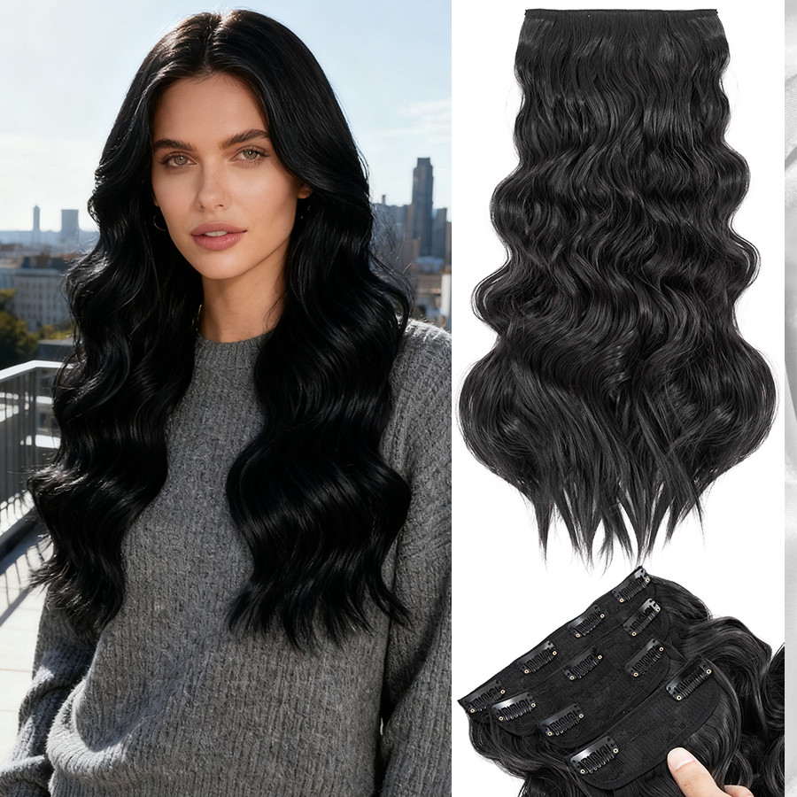 Natural Thick Full Head Balayage 4Pcs Clip in Hair Extensions Soft Hairpiece US