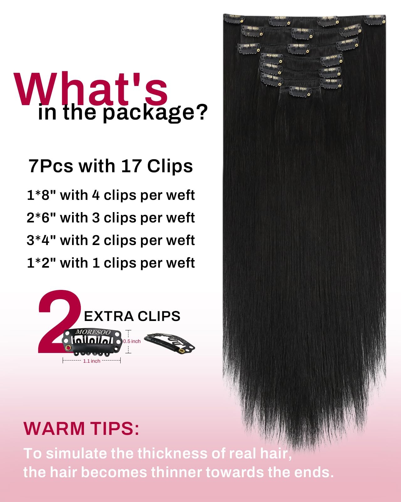 Clip in Hair Extensions 24 Inch Black Remy 120g 7pcs – Natural Volume & Length