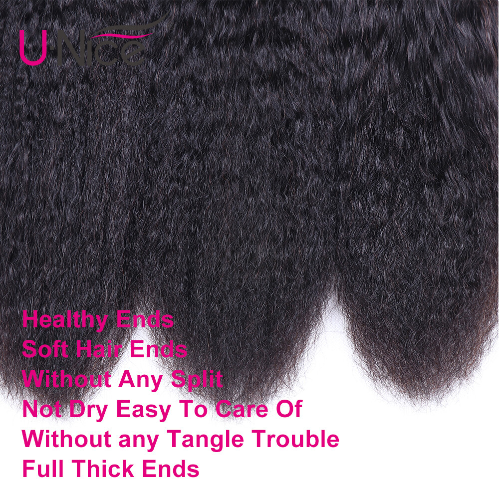 UNice Hair Yaki Kinky Straight hair Brazilian Virgin Human Hair Weave Extensions