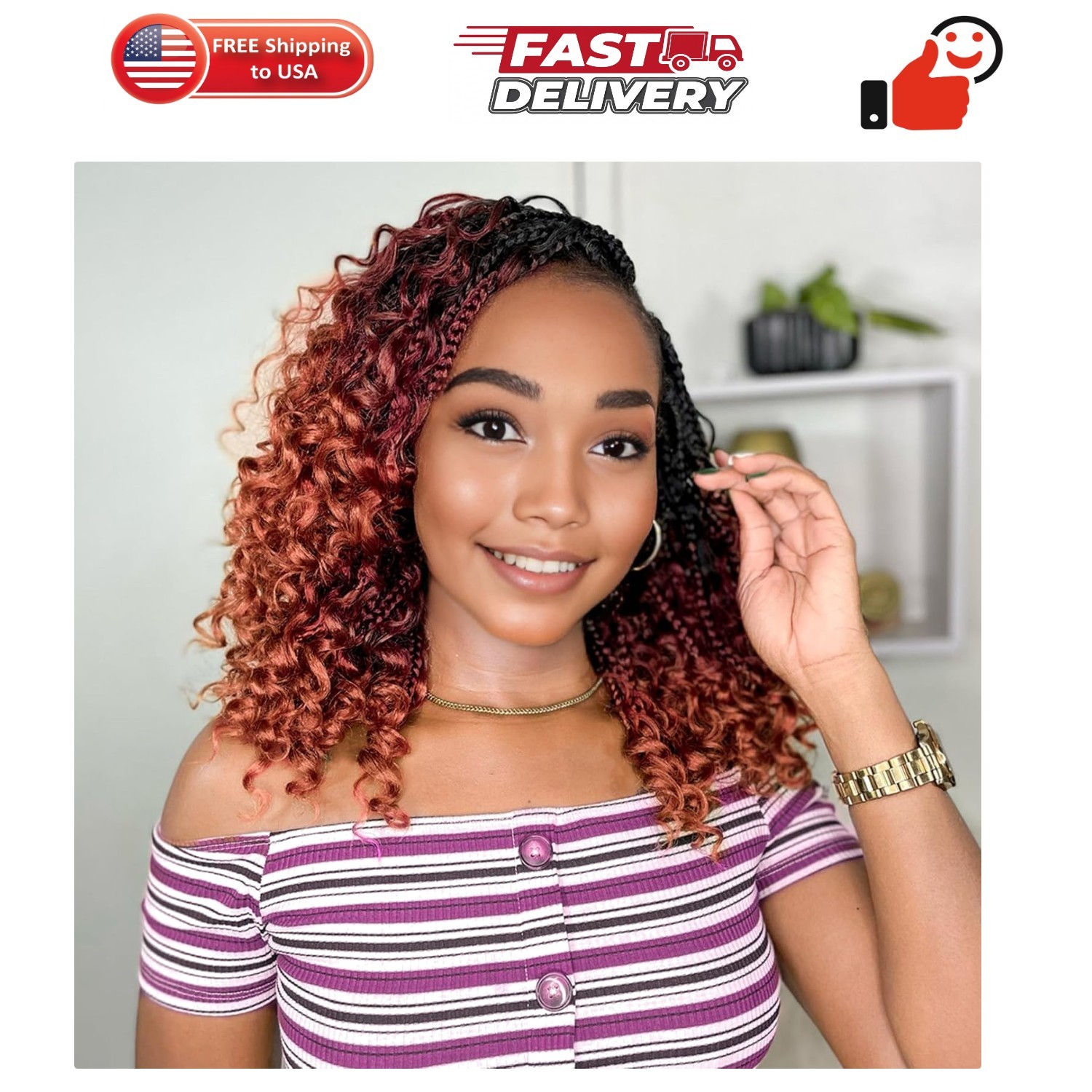 14 Inch Goddess Box Braids Crochet Hair Curly Ends 9 Packs Pre Looped Boho Cr…