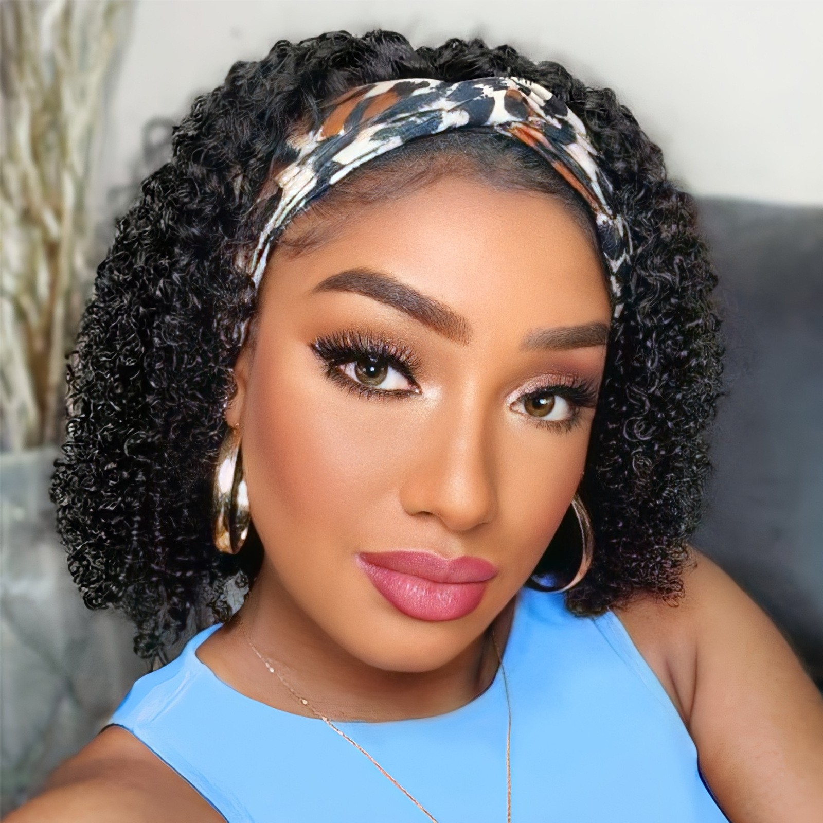Multiple Colors African Small Curly Wig Ice Silk Band Synthetic Full Head Wig