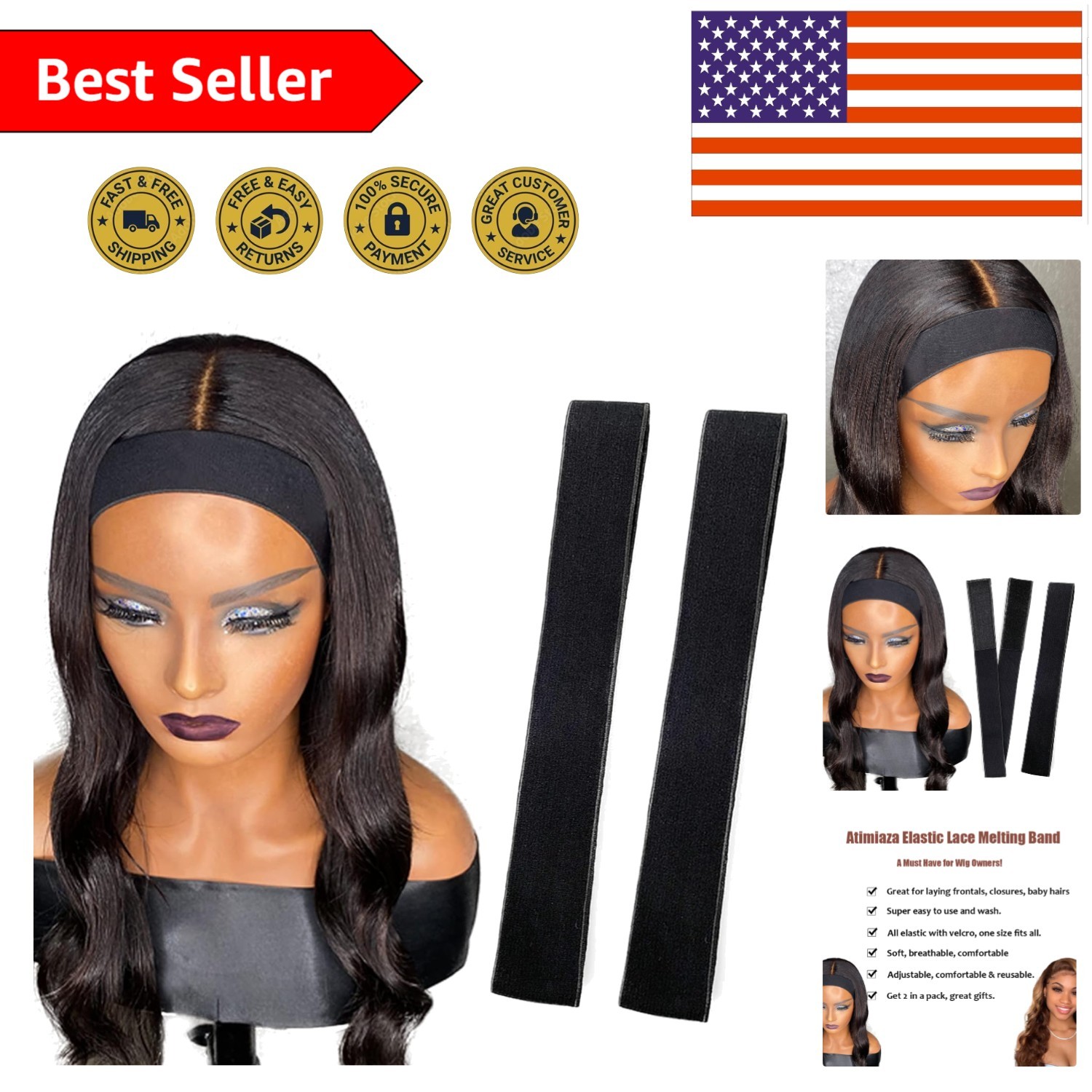 2 Pack Adjustable Elastic Wig Melting Bands for Seamless Lace Application