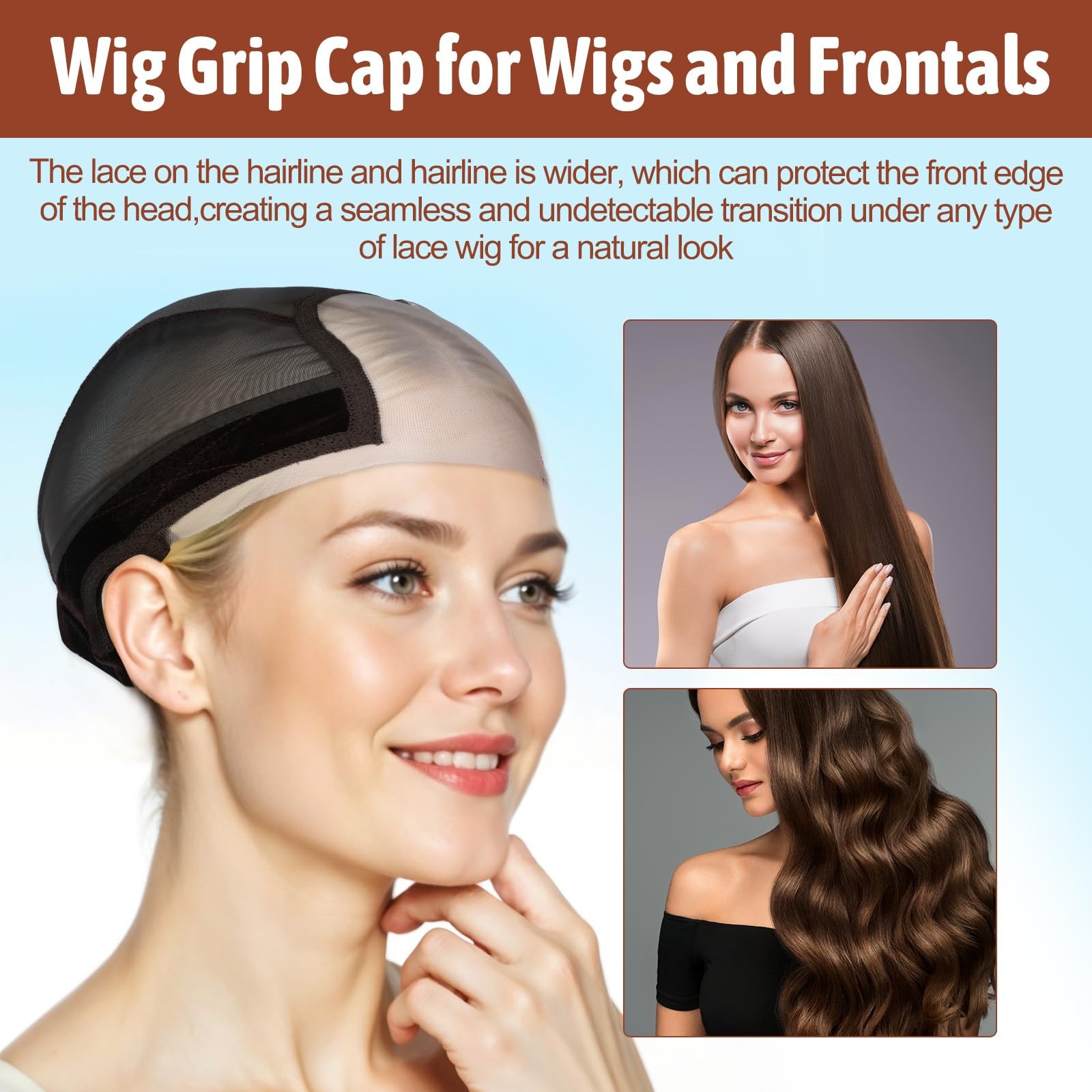 Lace Wig Grip Cap for Women, 4×5 Transparent 4 x 5 Inch, Brown