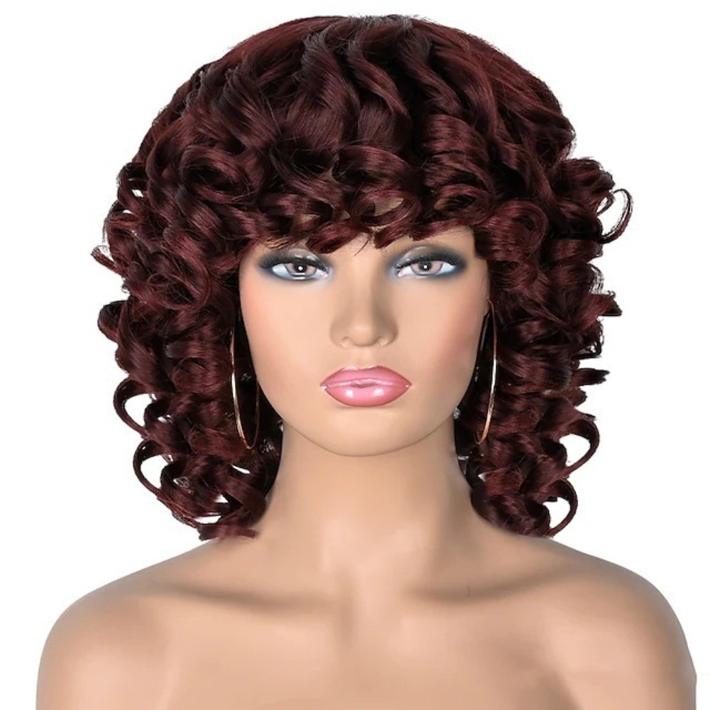 Multi-color Afro Small Curly Wig for Women African Fluffy Synthetic Full Head