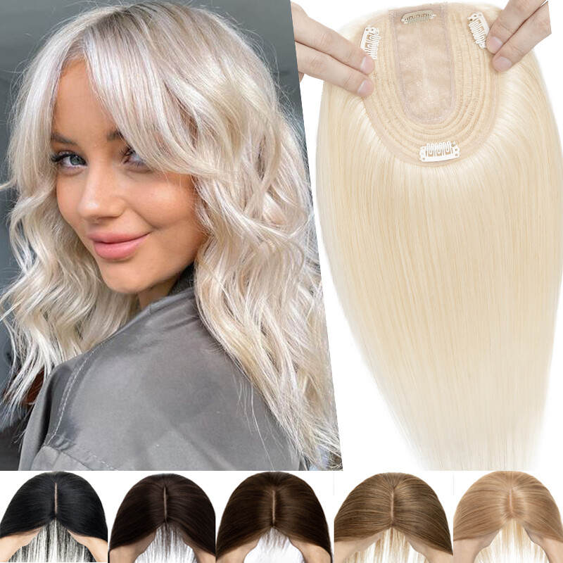 Silk Base CLEARANCE 100% Remy Human Hair Topper Toupee Hairpiece Wigs Clip In US