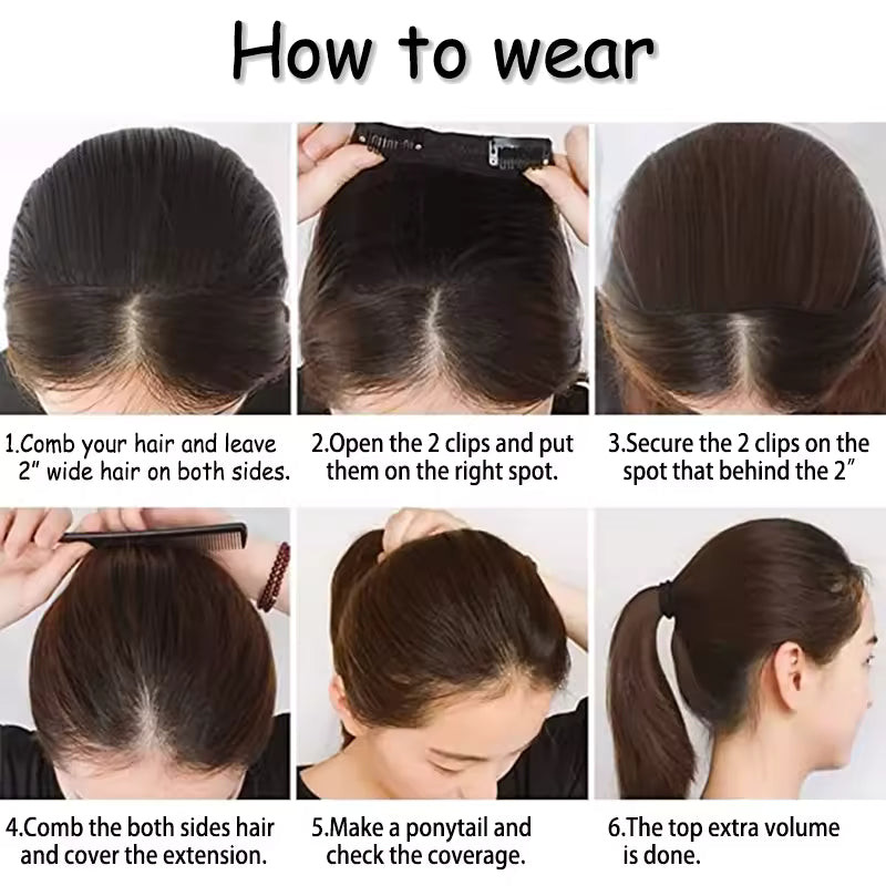 Dark Brown Invisible 2 Clips Hair Pad/Patch 8 Inches Long