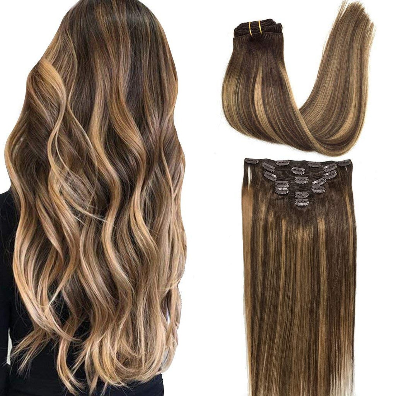 GOO GOO Clip-in Hair Extensions for Women, Soft & Natural, Handmade Real Huma…