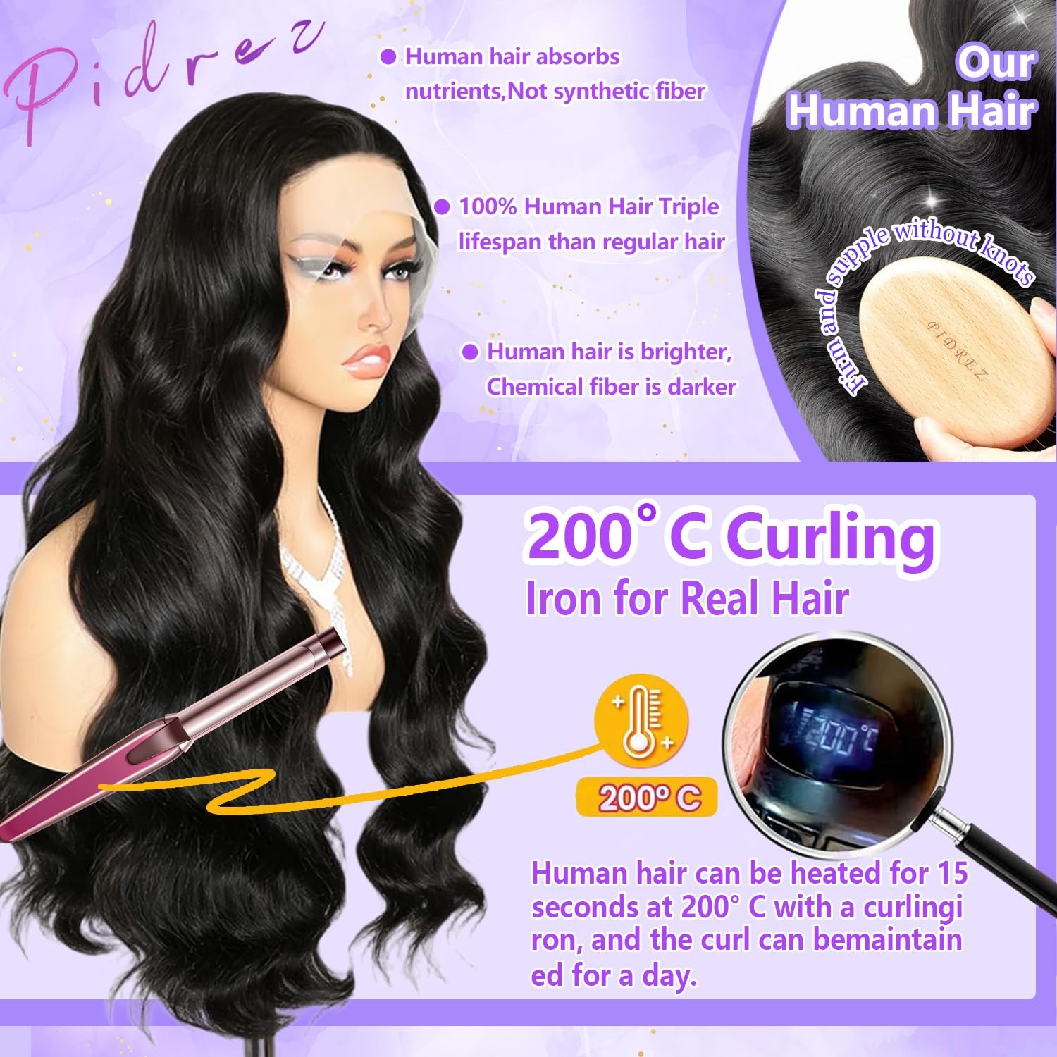 Pidrez 250 Density Body Wave Lace Front Wigs Human Hair Pre Plucked 13X6 Hd