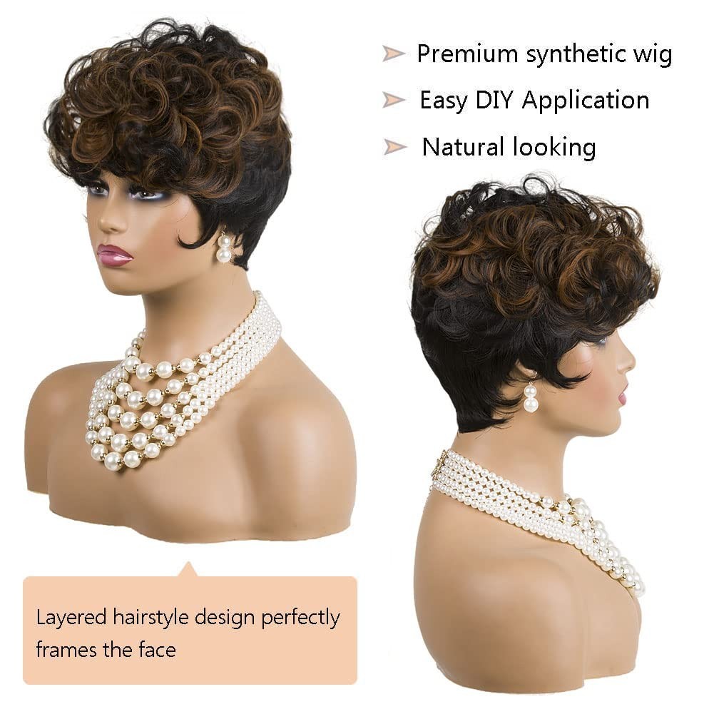 Versatile Pixie Cut Wig with Adjustable Straps – Auburn Ombre for Black Women