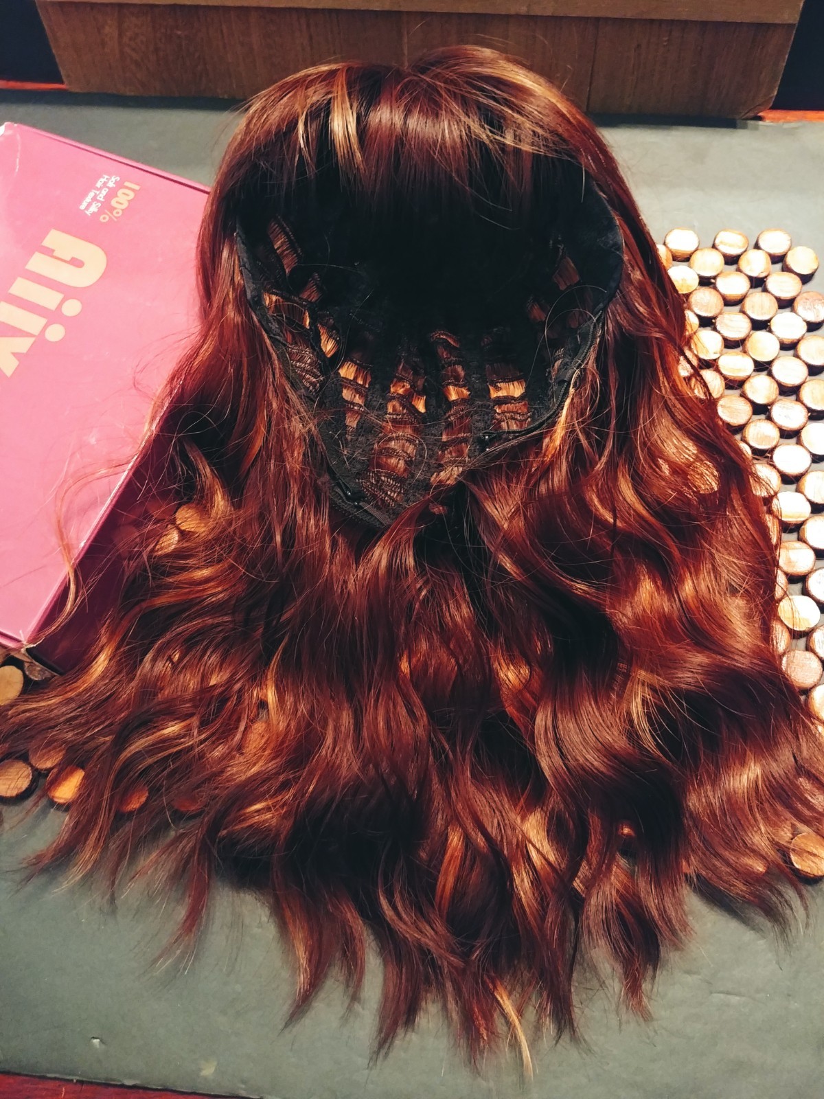 Short Wavy Bob Wig with Bangs Caramel Reddish Brown , Wavy 16″ Soft & Silky #F2