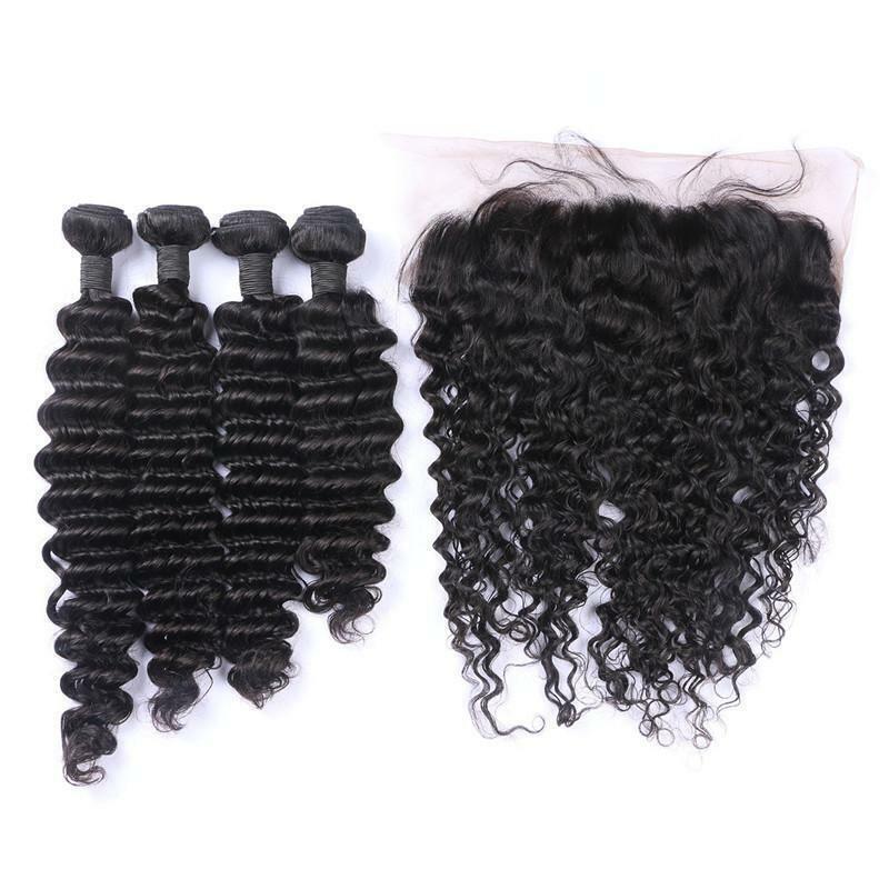 12A PERUVIAN VIRGIN HUMAN HAIR 3/4BUNDLE+13X6 WIDE LACE FRONTAL 390g DEEP WAVE