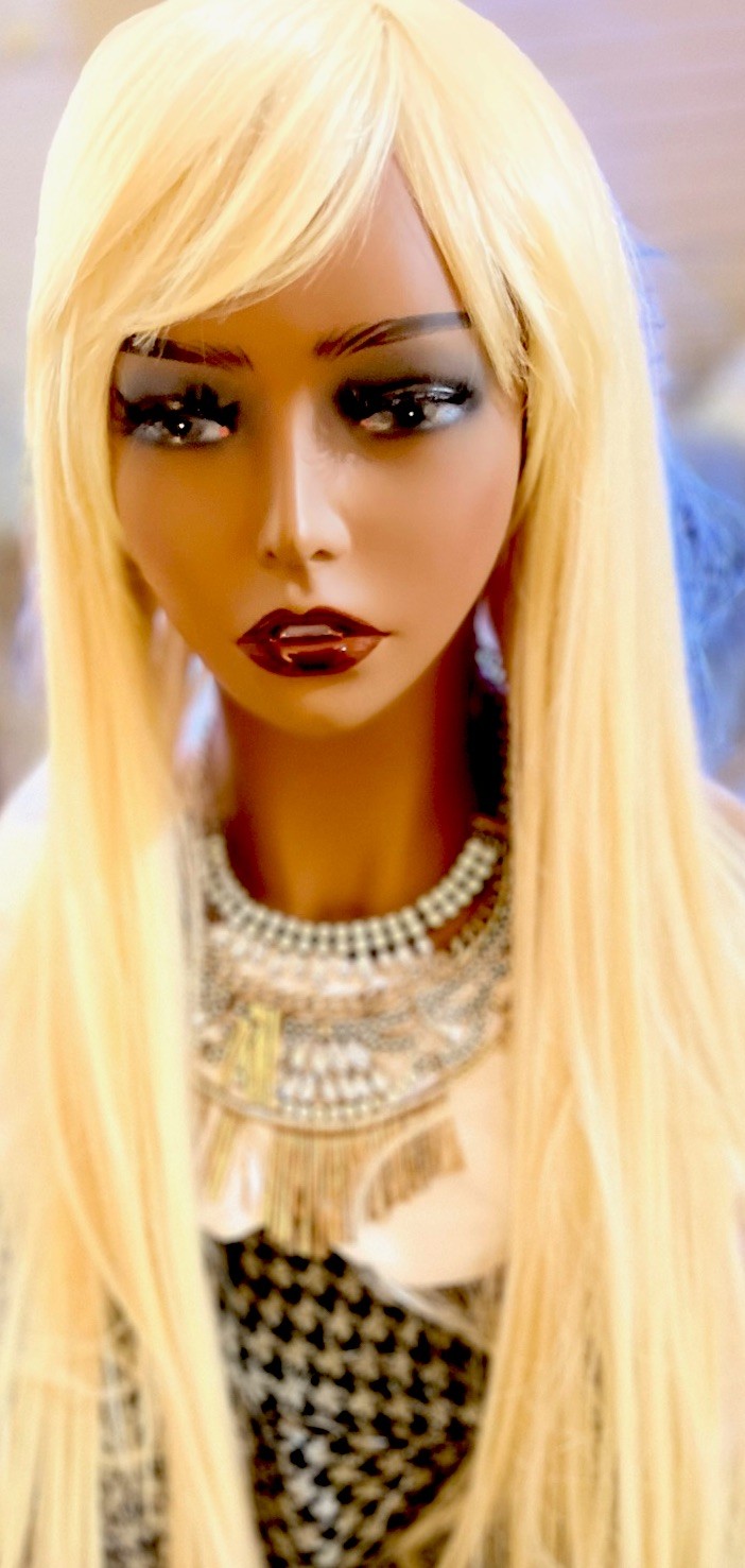 LONG 28” Blonde 613 FULL HAIR WIG WITH FULL BANGS/HEAT OK HANDTIED CAP NEW