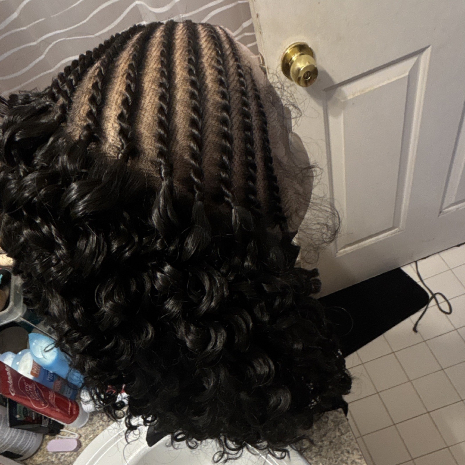 Braided Curly Lace Front 12 inch Human Hair Wig Medium Color 1b