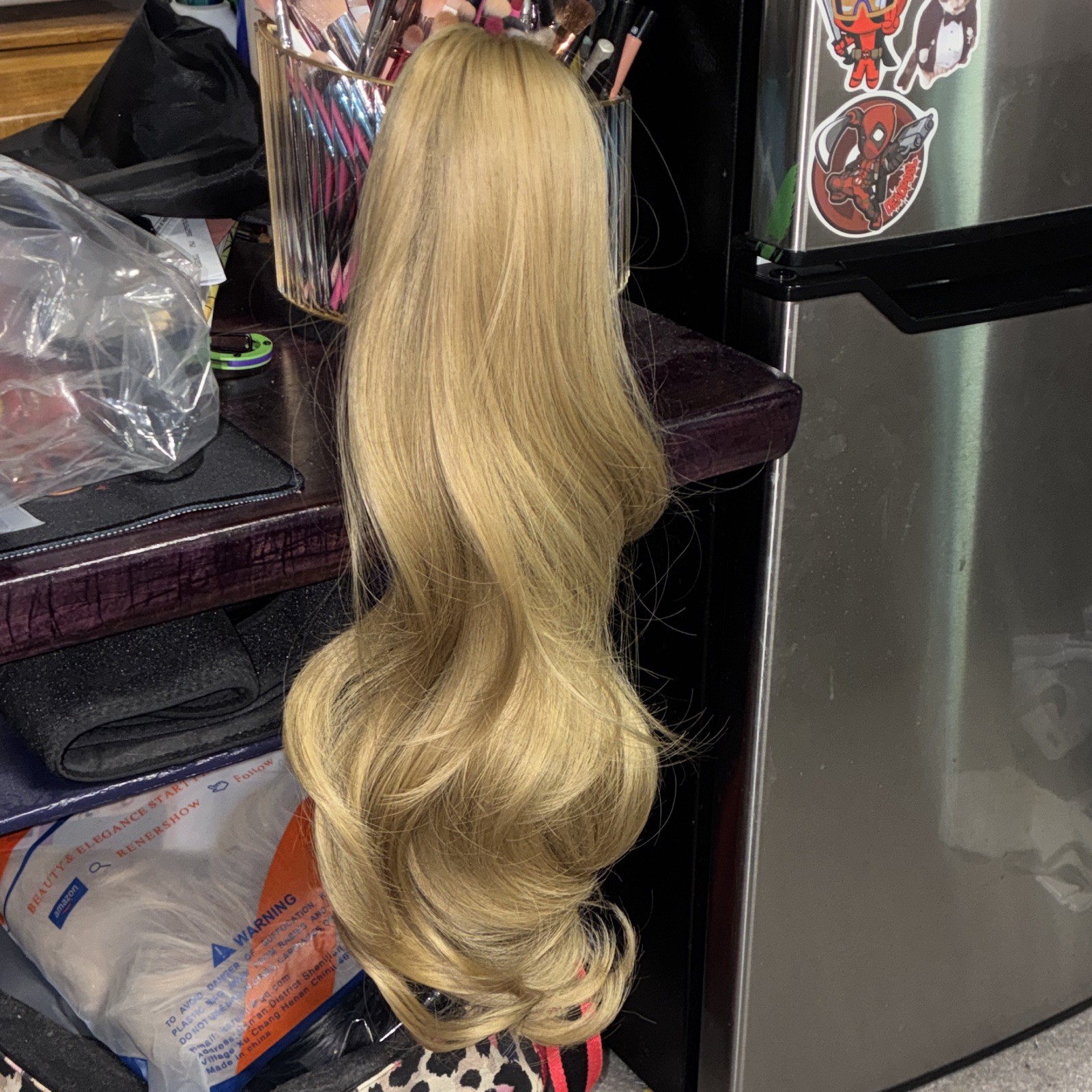 Clip-In One-Piece Wavy Synthetic Hair Extension, Golden Blond, 21-30 in