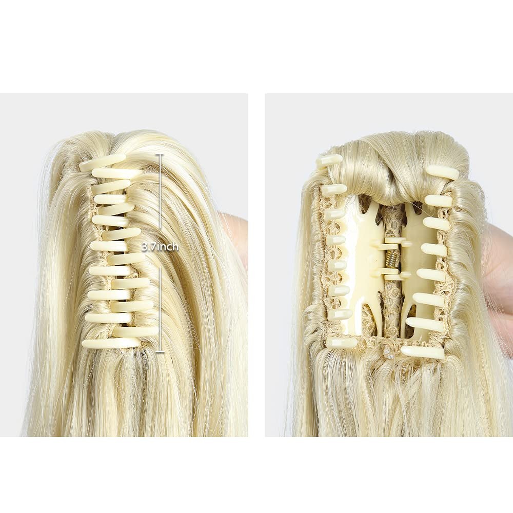 2Pc Blonde Ponytail Extension Claw Clip in Pony Tails Hair Soft & Natural 12″
