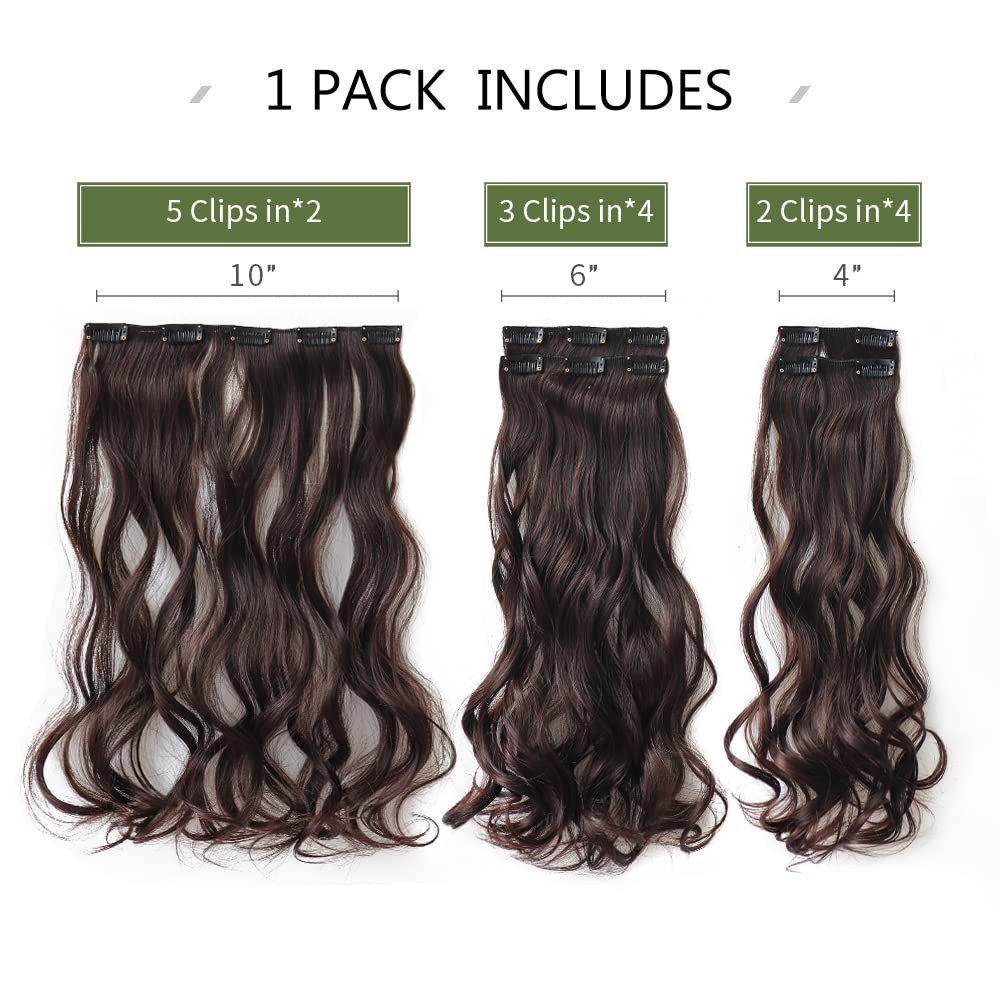 Dark Brown Hair Extensions 18″ Wavy 2 Sets Clip In Hair Extension Women Hallo…
