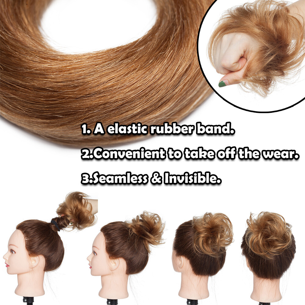 REMY Messy Bun Piece Clip In 100% Human Hair Extensions Updo Scrunchie Pony Tail