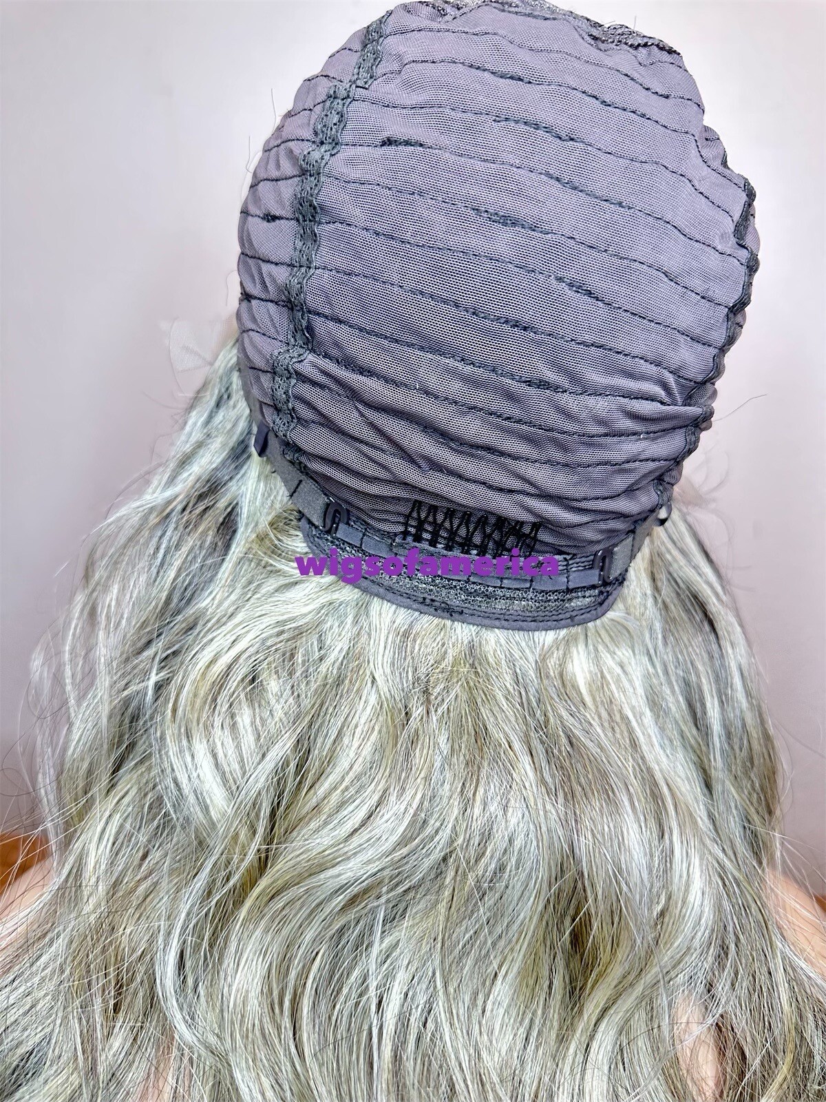 Ash white light greenish Wig black middle part lace front 22 inch long heat ok