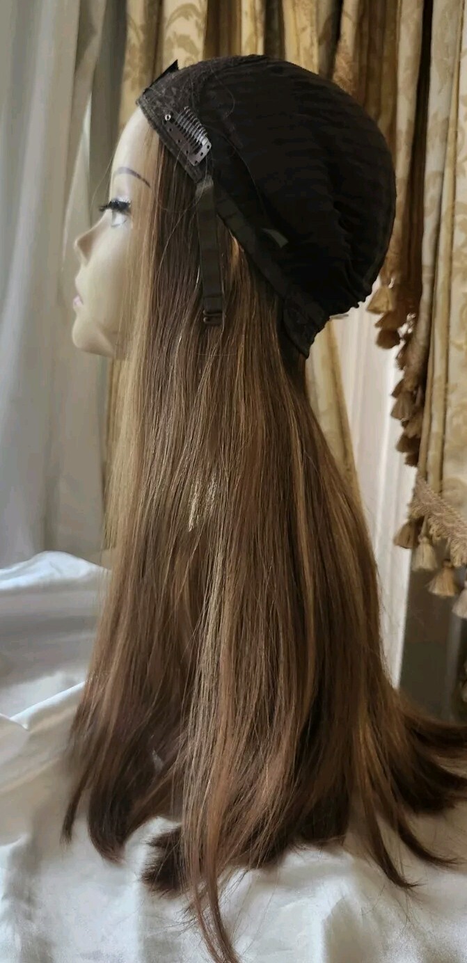 Honey Dark Blonde European 100% Human Hair Band Fall Wig Medium Cap 23” Inches