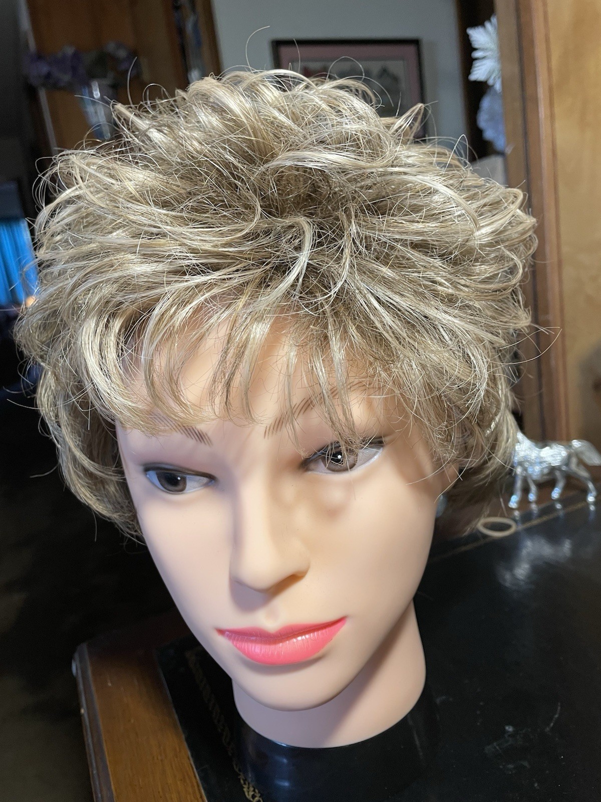 Gabor Short Curly Wig Brown With Blonde/Gray Streaks Elite Flexlite