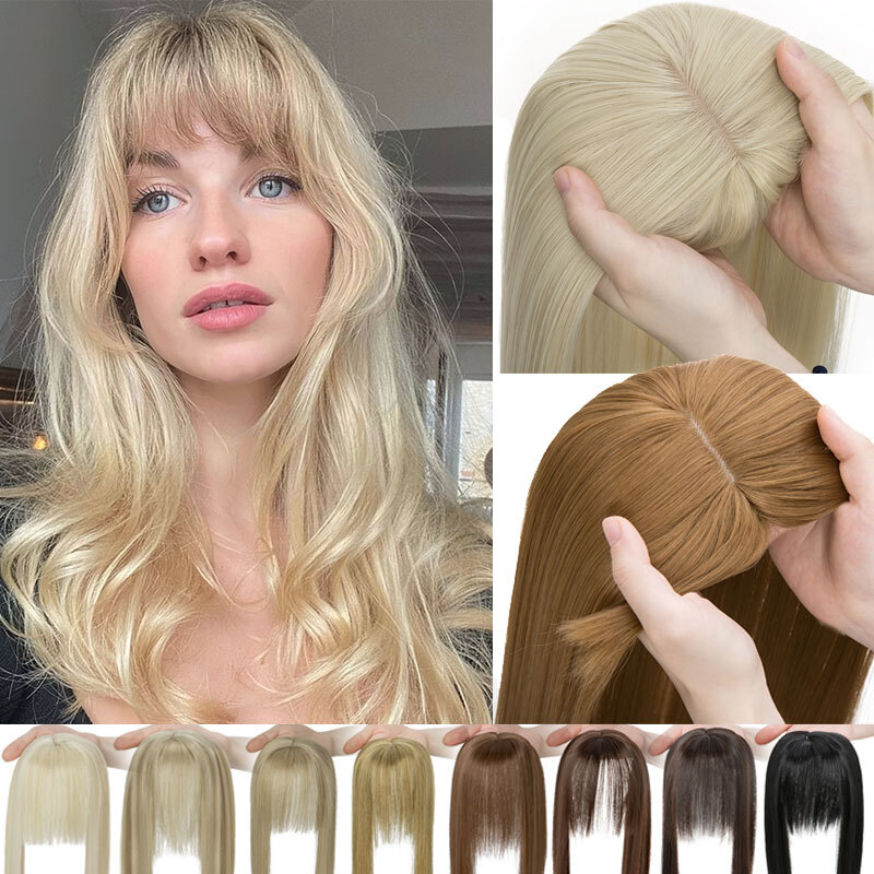 Natural Topper Hair Extension Clip in Toupee Full Head With Thin Bang Straight