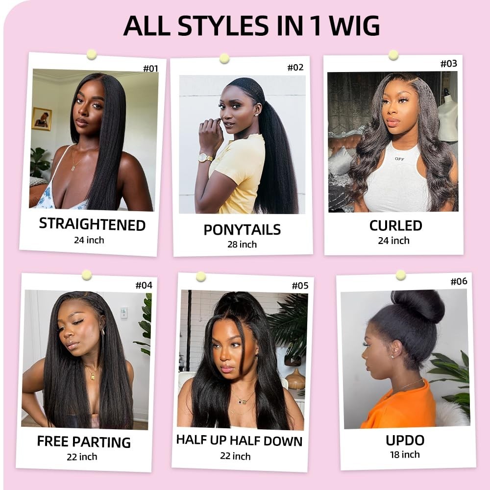 360 Lace Front Wig Human Hair Kinky Straight 16″ 180% Yaki Full Lace for Black W