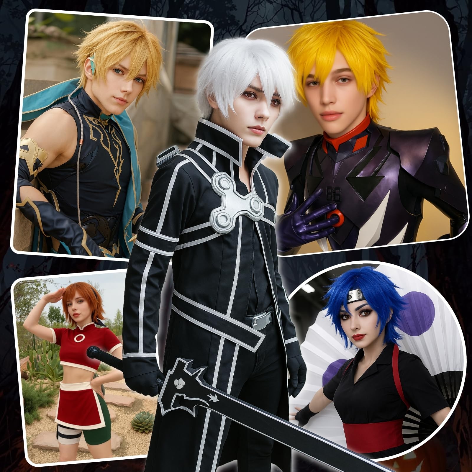 Unisex Cosplay Anime Wigs for Women Men Synthetic Layered Short Hair with Ban…