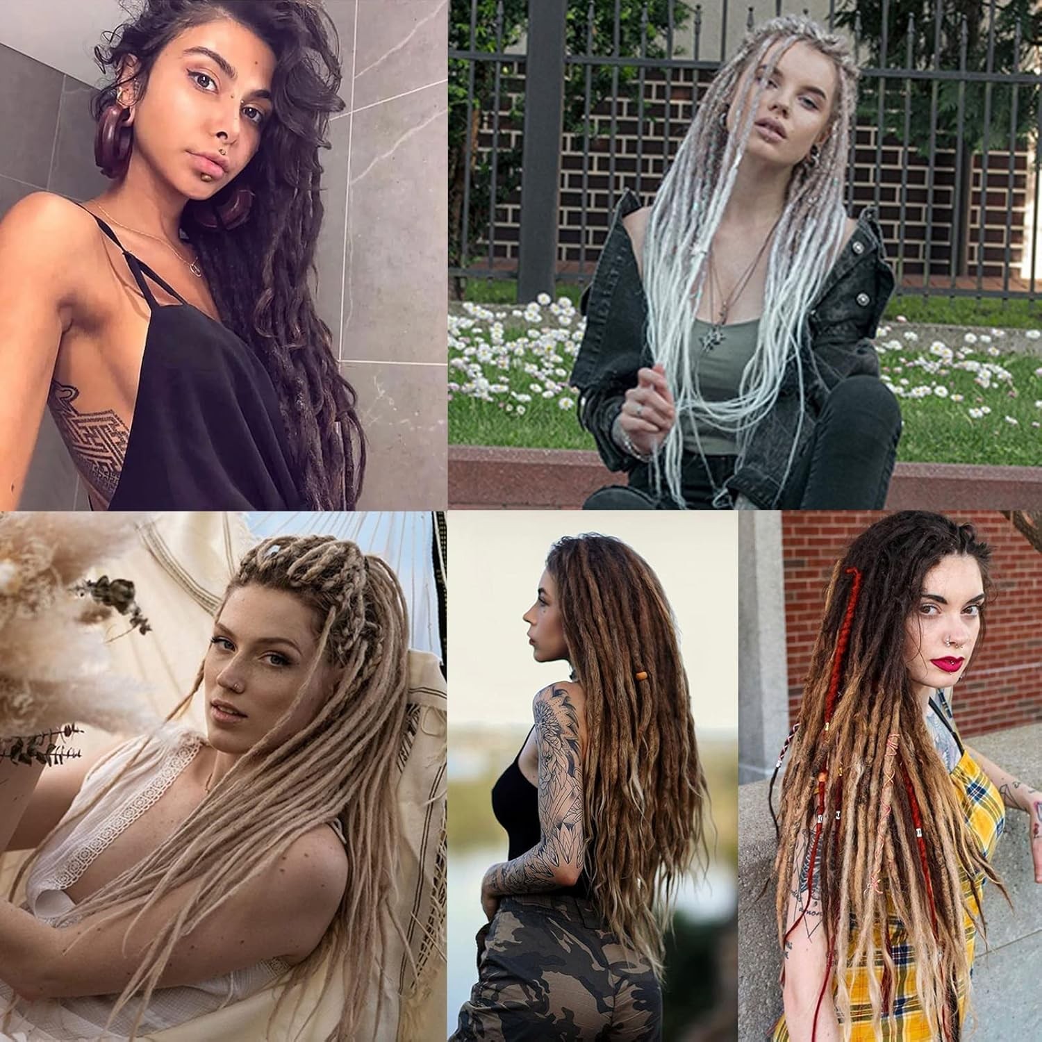 20 Strands Synthetic Dreadlock Extensions 24 Inch Black to White Single Ended…