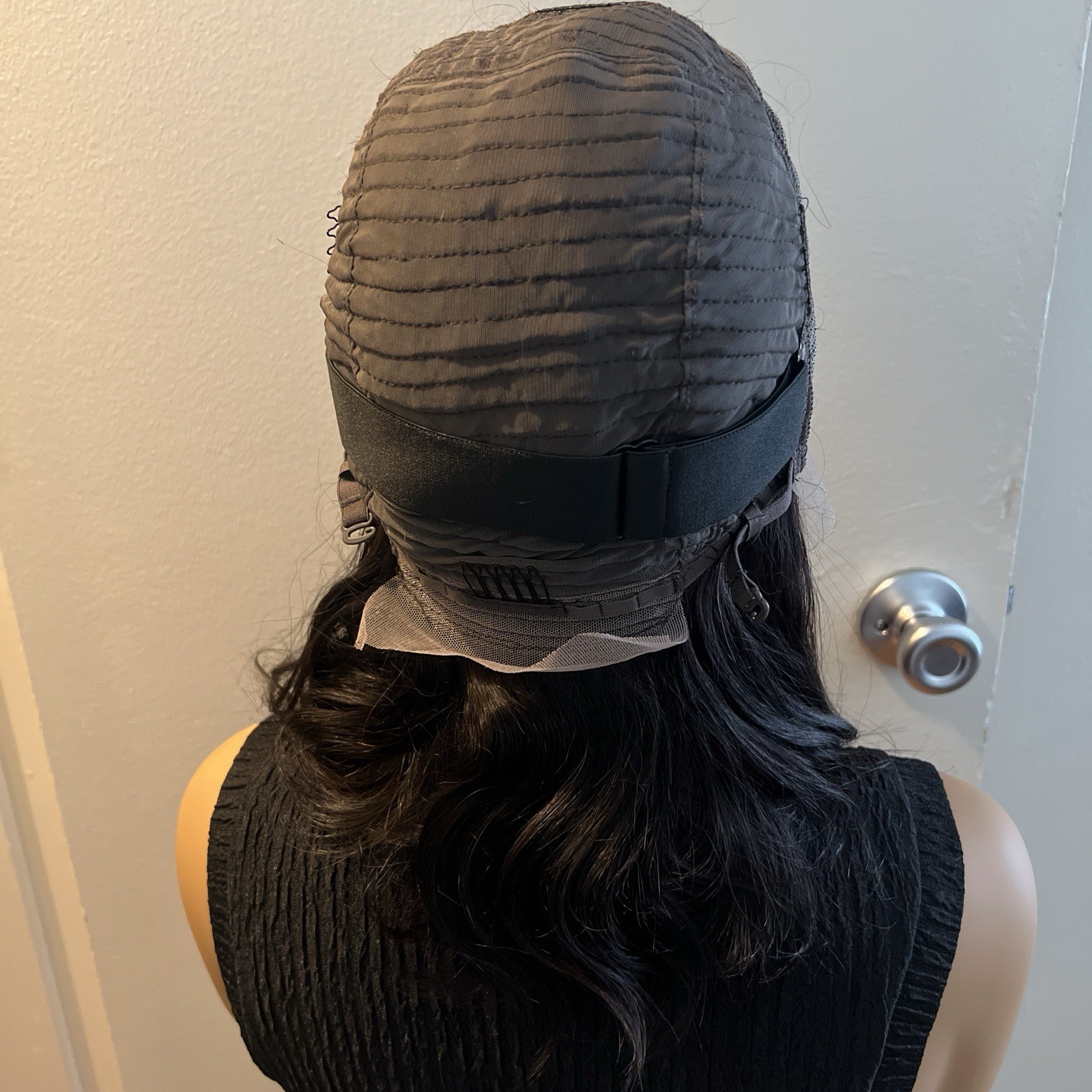 Black Lace Front Wavy Wig Adjustable Strap Free-Part Women Natural